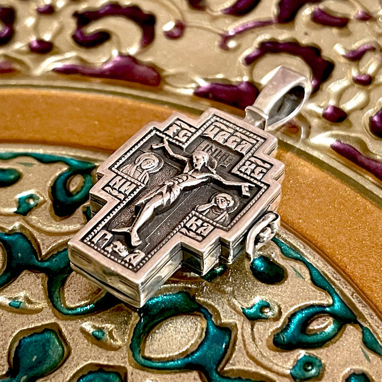 Silver Cross Pendant Locket No. 24836, with St. Sergius of Radonezh Icon