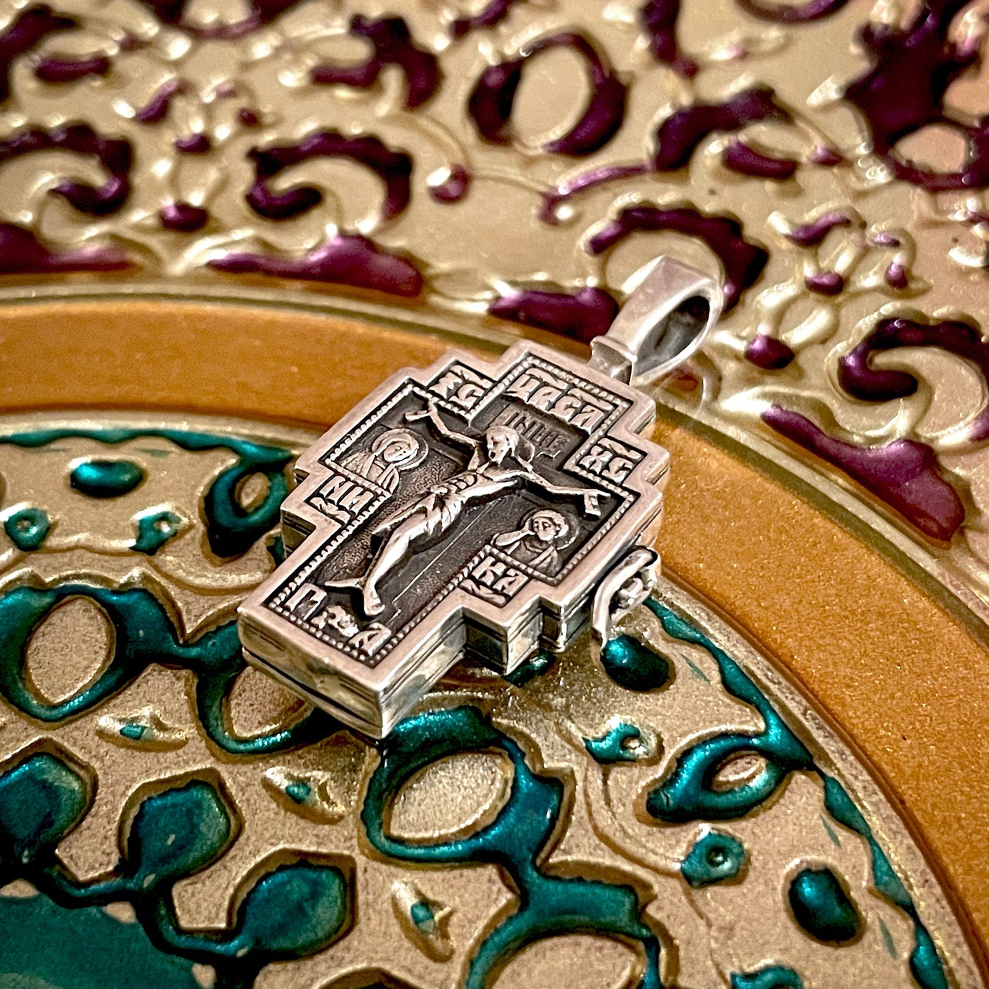 Silver Cross Pendant Locket No. 24836, with St. Sergius of Radonezh Icon
