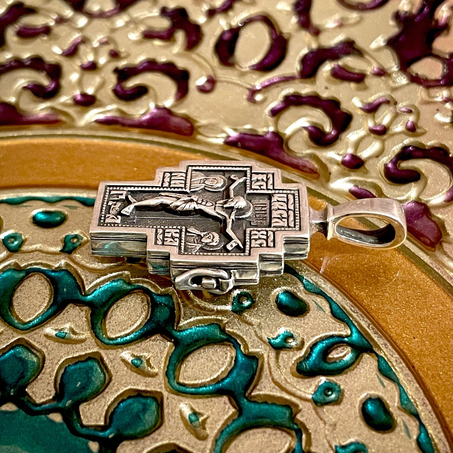 Silver Cross Pendant Locket No. 24836, with St. Sergius of Radonezh Icon