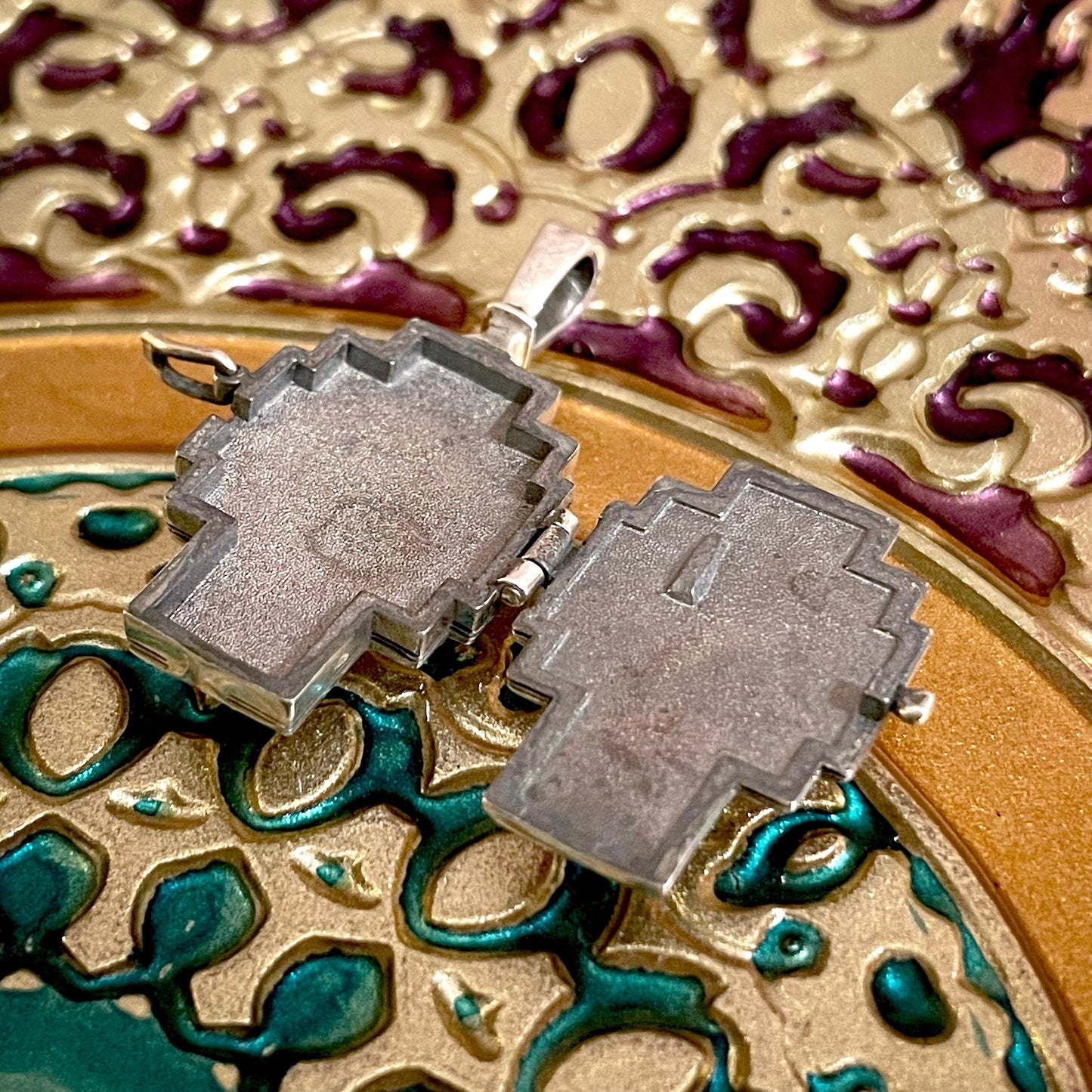 Silver Cross Pendant Locket No. 24836, with St. Sergius of Radonezh Icon