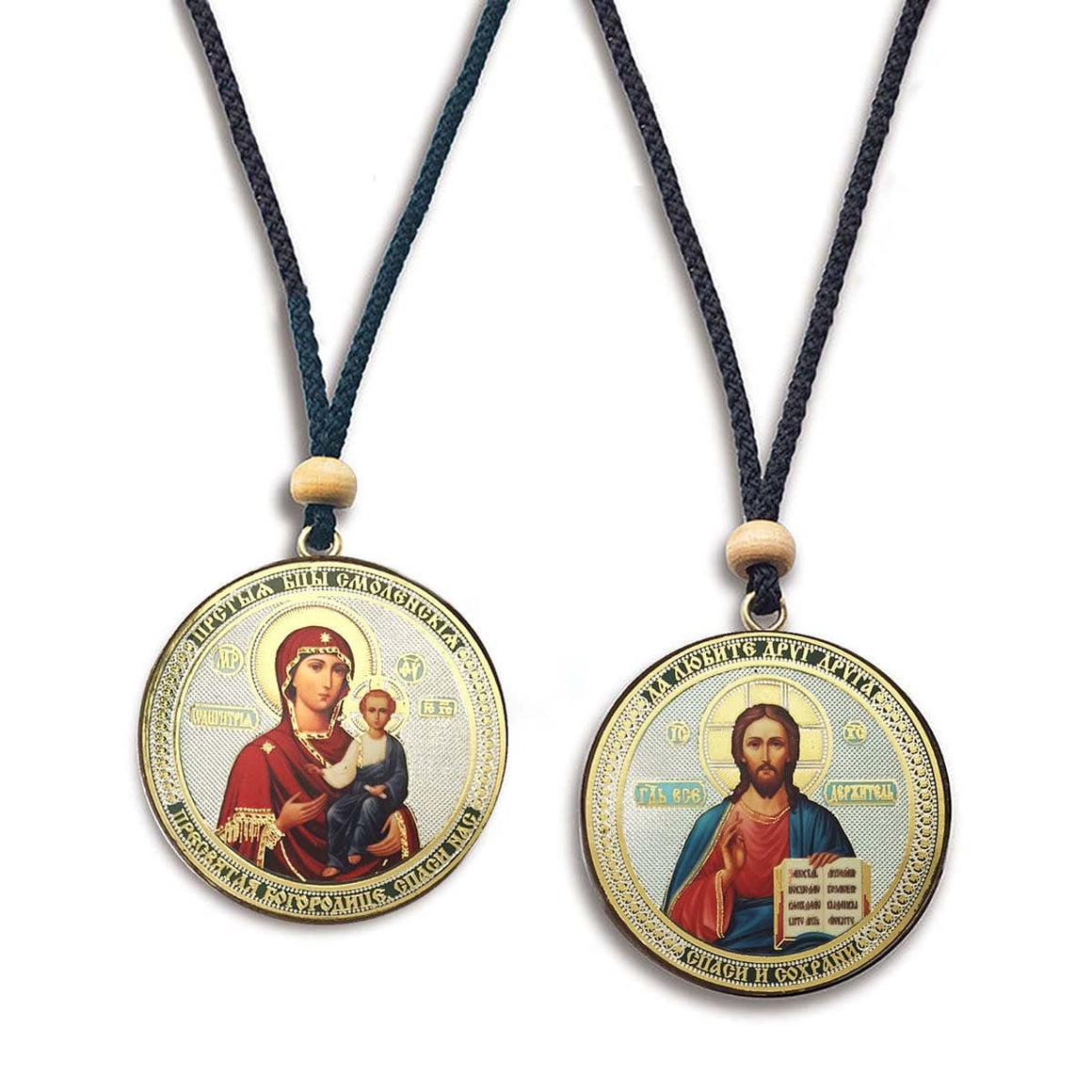 Reversible Hanging Car Icon: Theotokos of "Smolensk" & Christ the Savior