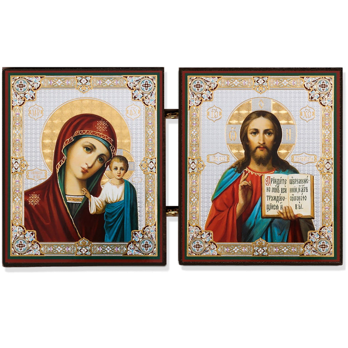 Mother of God "of Kazan" & Christ Almighty Diptych Icon (3 in)