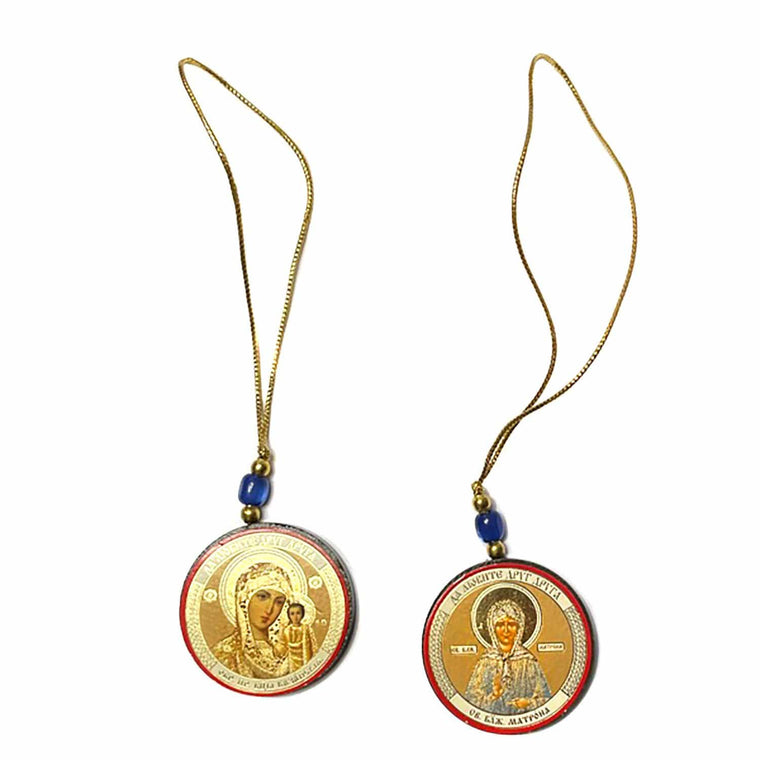 Reversible Hanging Car Icon: Theotokos "of Kazan" & St. Matrona of Moscow