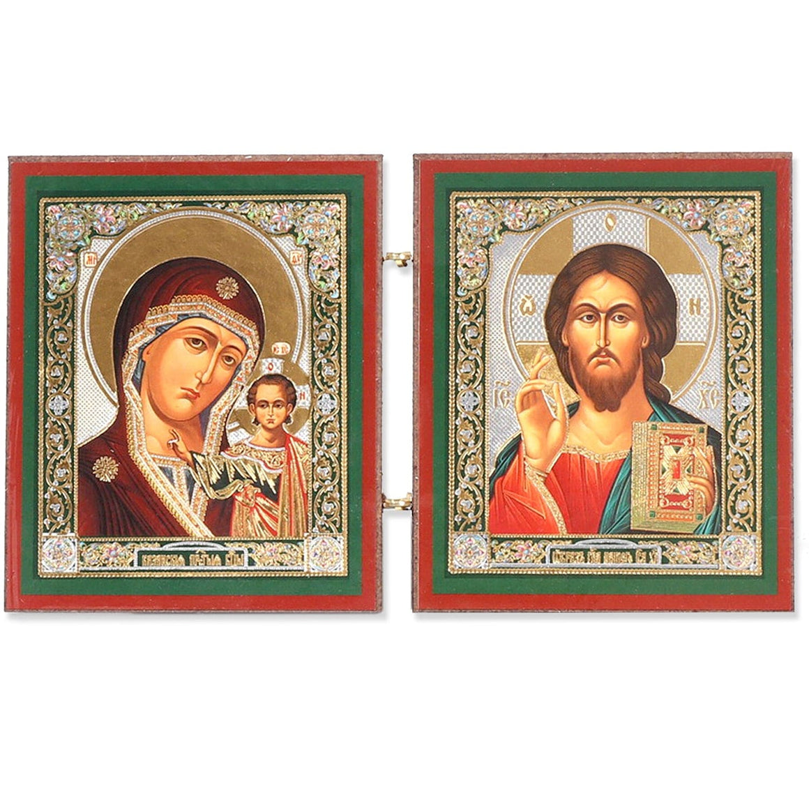 Mother of God "of Kazan" & Christ Almighty Diptych Icon (3 in)
