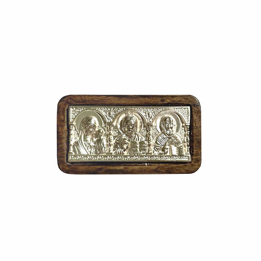 Small Nickel-plated Car Icon Set into Natural Wood