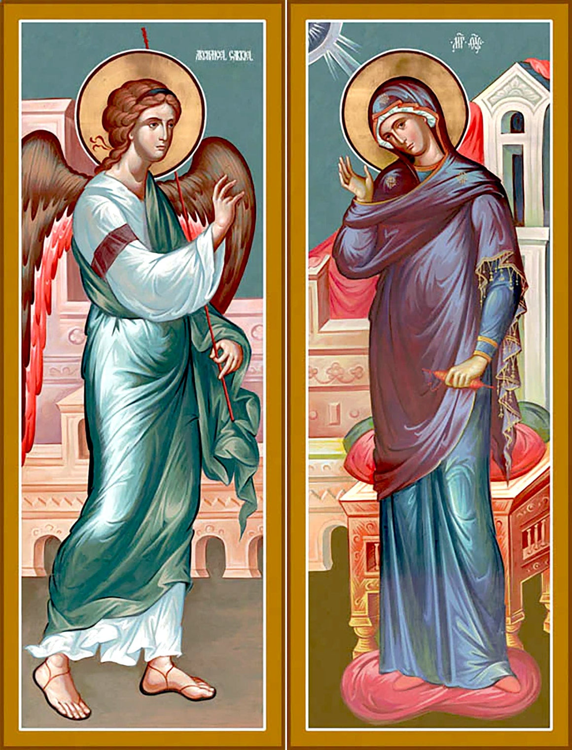 Feast of the Annunciation (Pair of 2 Canvas Prints, 9 in) (Theotokos with Archangel Gabriel)