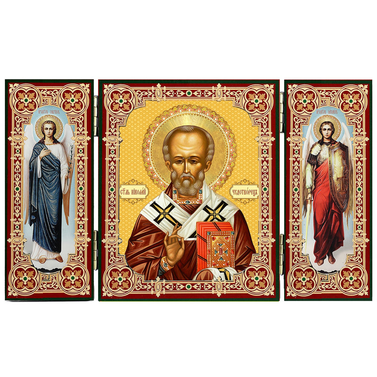 St. Nicholas the Wonderworker Triptych Icon (3.4 in)