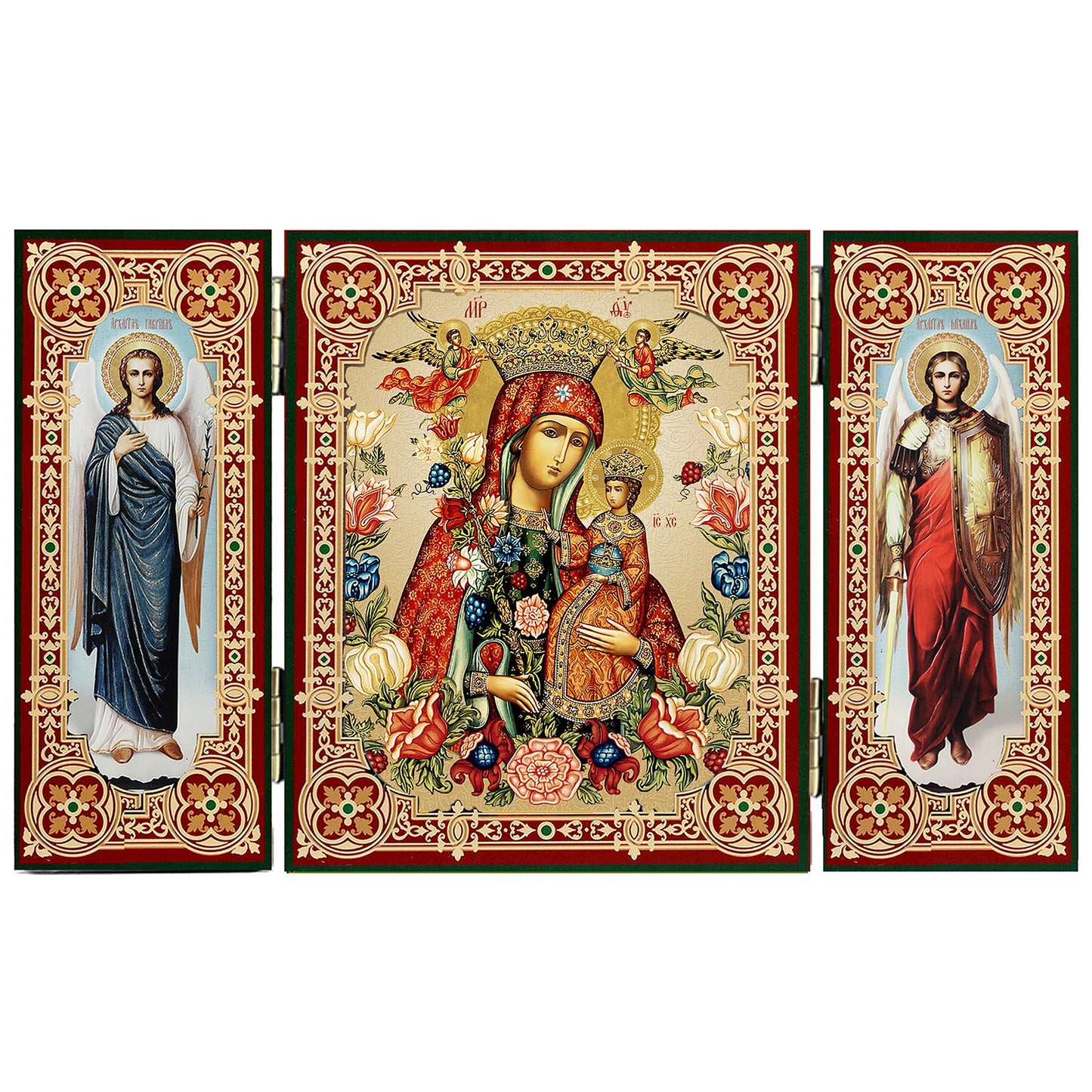 Mother of God "Fragrant Bloom" (The Unfading Eternal Bloom) Triptych Icon (3.4 in)