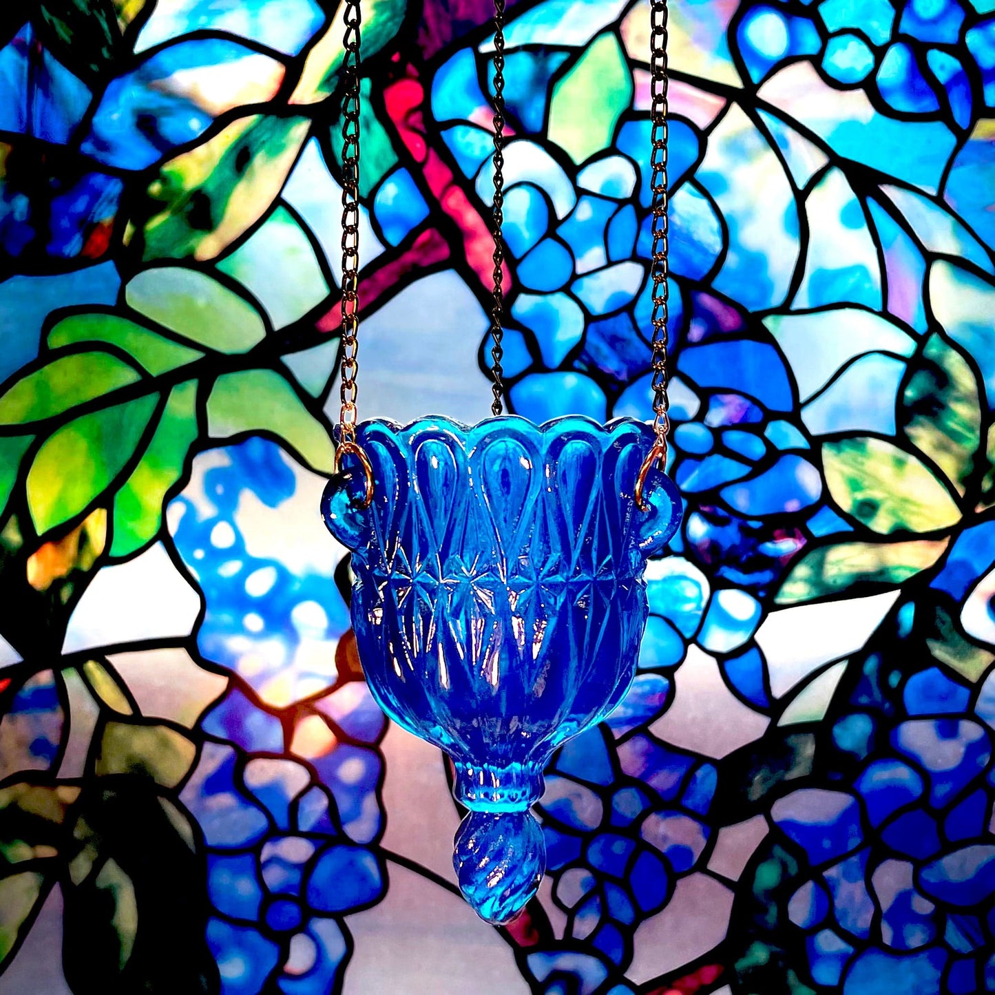 Hanging Glass Vigil Lamp: Blue