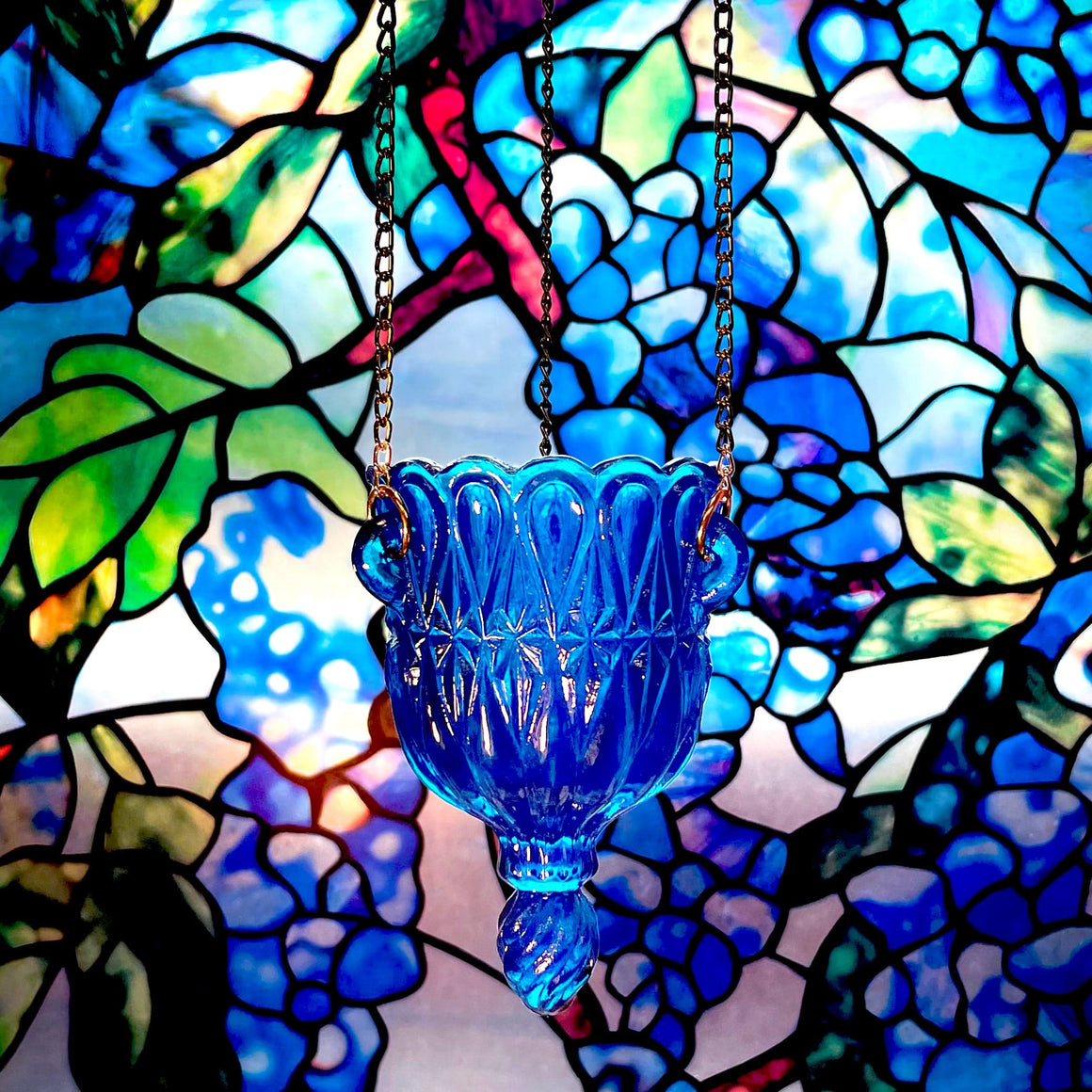 Hanging Glass Vigil Lamp: Blue