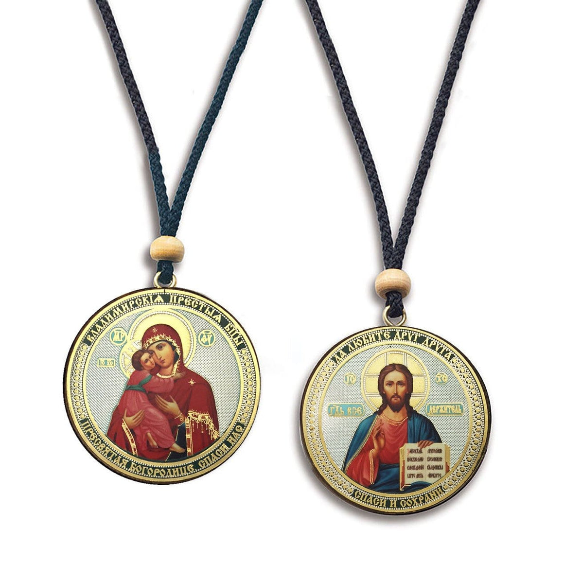 Reversible Hanging Car Icon: Theotokos of "Vladimir" & Christ the Savior