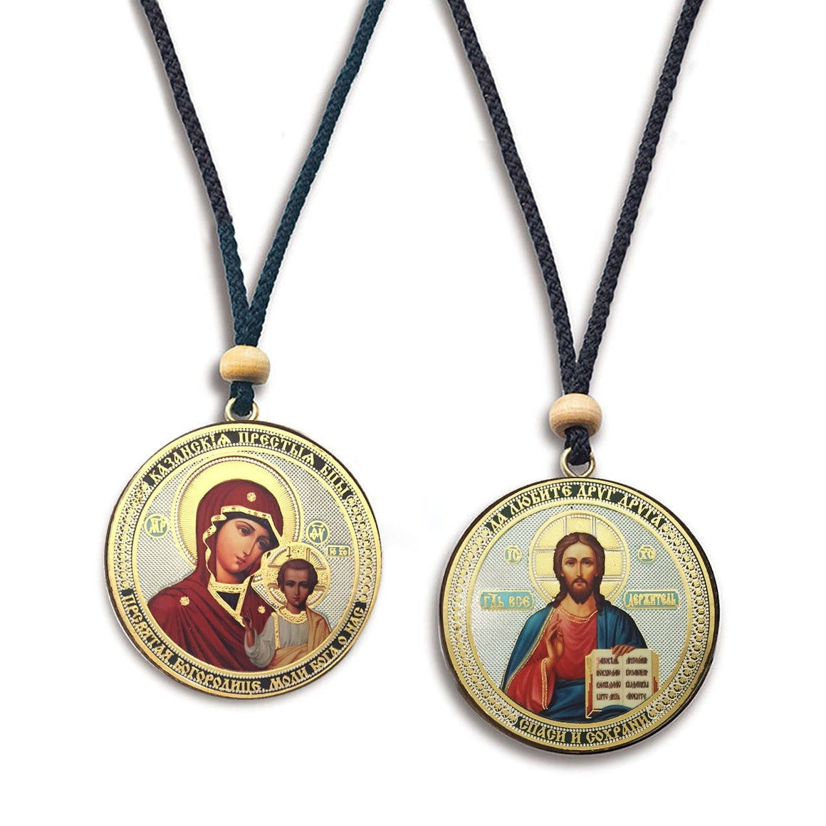 Reversible Hanging Car Icon: Theotokos of "Kazan" & Christ Almighty
