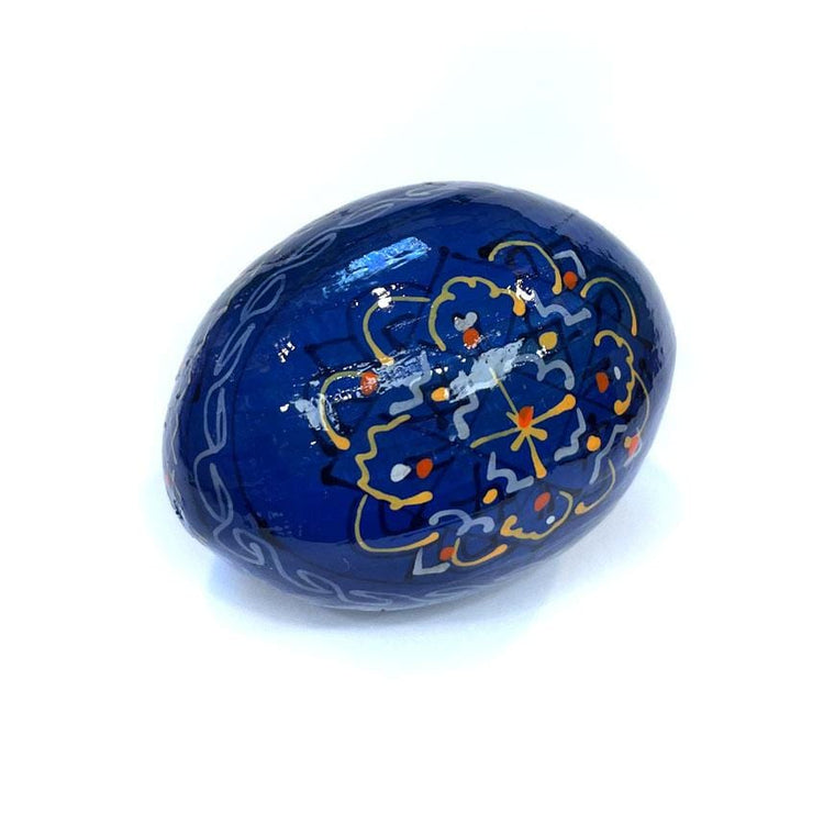 Ukrainian Wooden Easter Egg: Deep Blue
