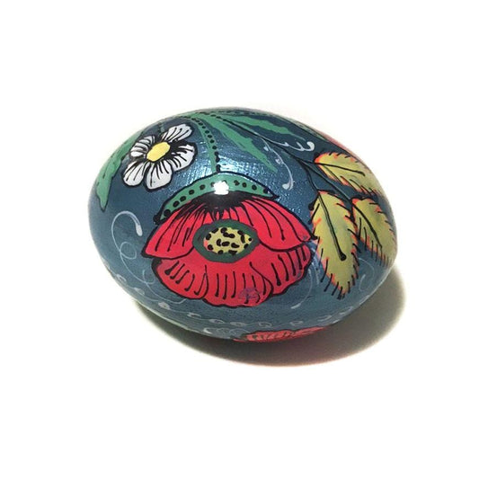 Wooden Easter Egg: Blue Floral Shimmer