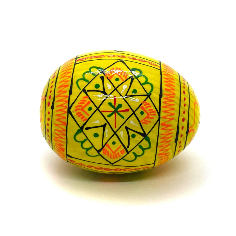 Ukrainian Wooden Easter Egg: Bright Yellow