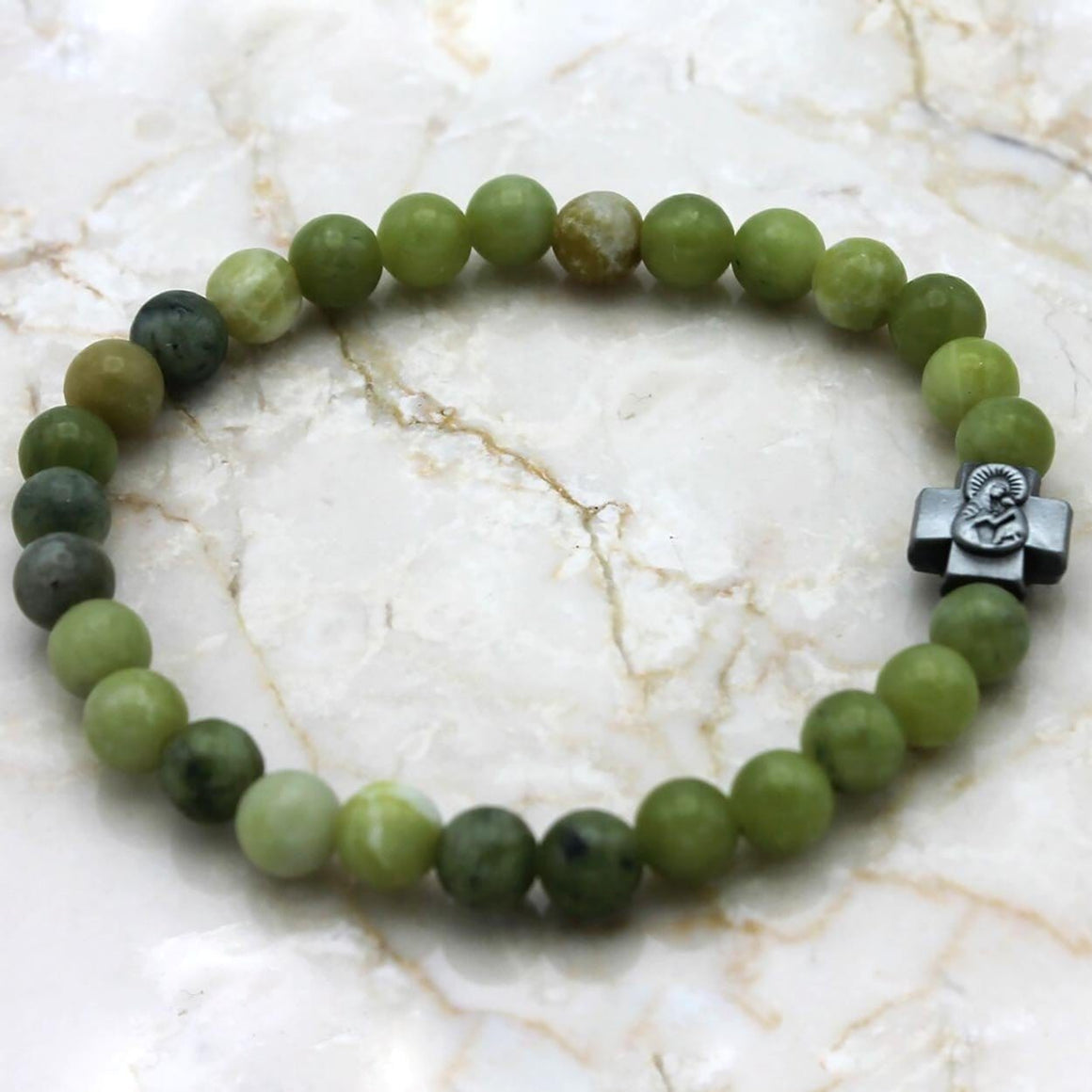 Prayer Bracelet: Semi-Precious Stone Olive Jade