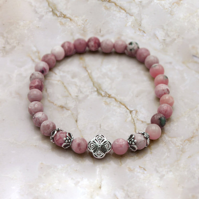 Prayer Bracelet: Semi-Precious Stone Rhodochrosite