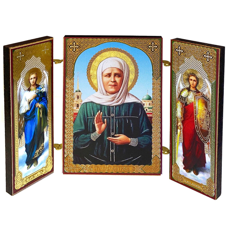 St. Matrona of Moscow Triptych Icon (3.4 in)