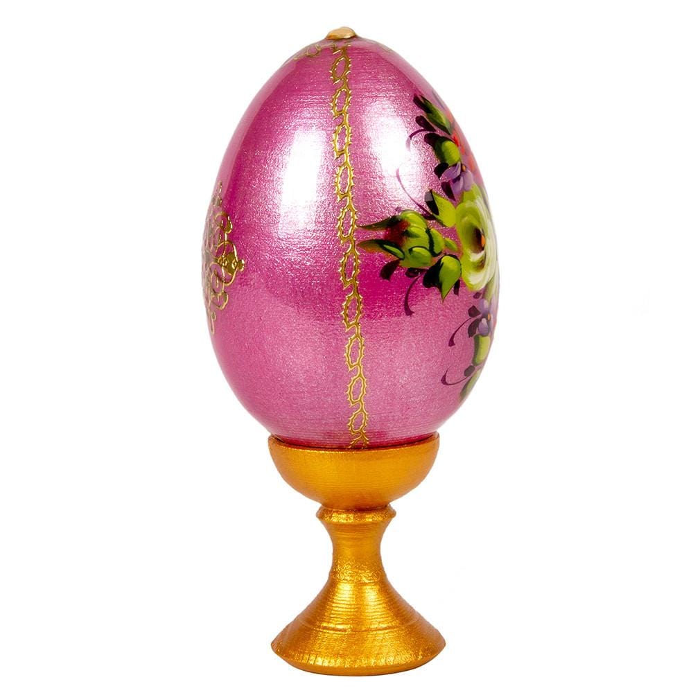 Standing Wooden Egg: Flowers on Pink