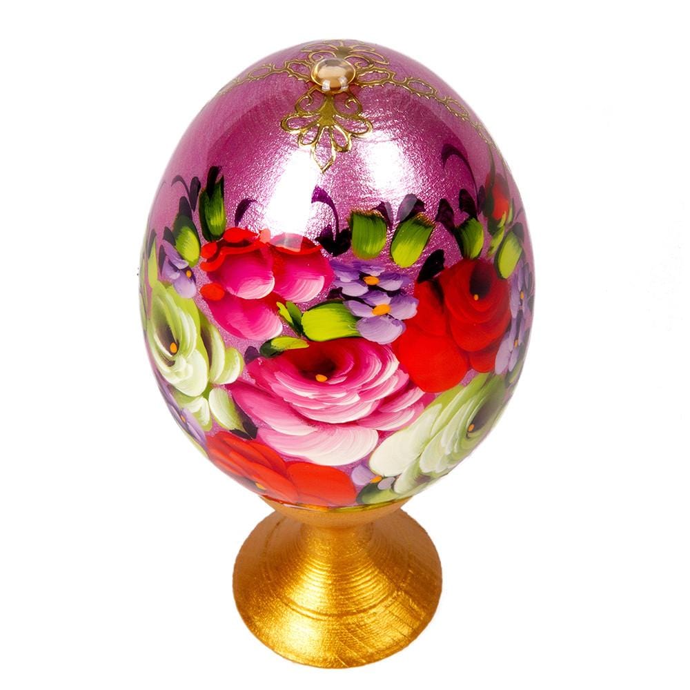 Standing Wooden Egg: Flowers on Pink