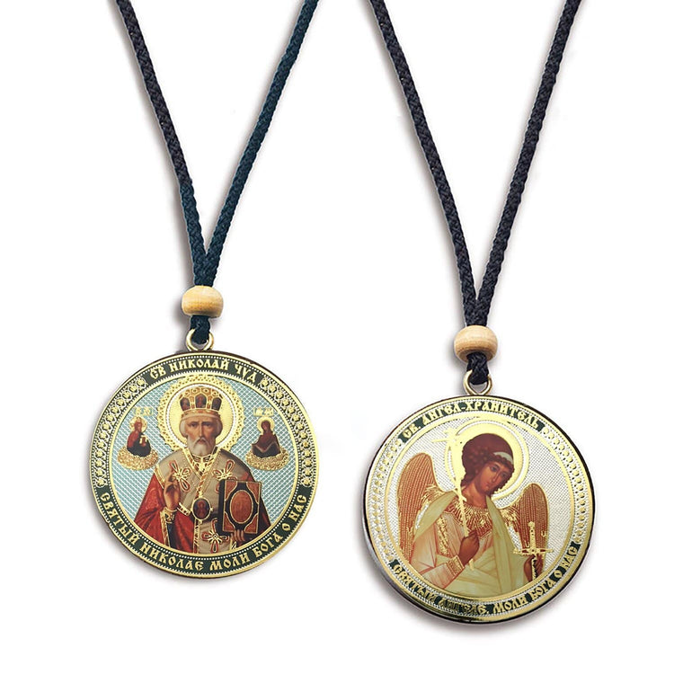 Reversible Hanging Car Icon: St. Nicholas & Guardian Angel