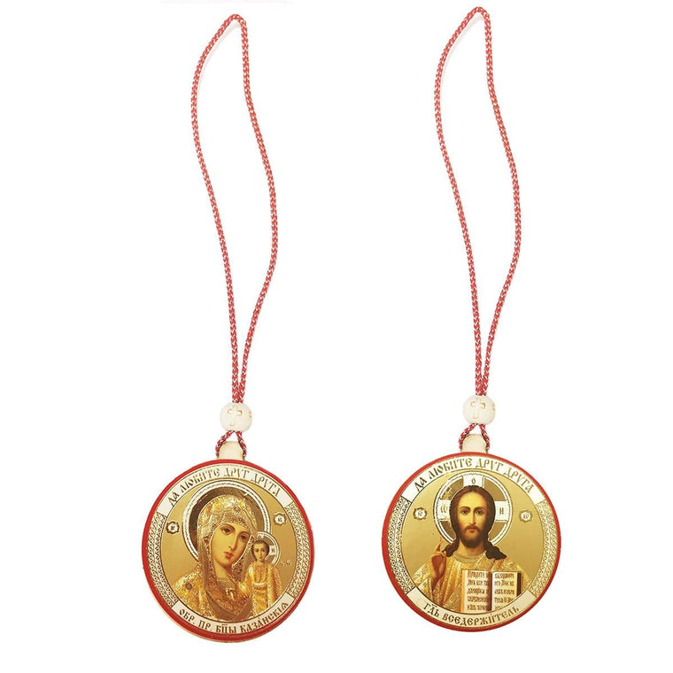 Reversible Hanging Car Icon: Theotokos of "Kazan" & Christ Almighty